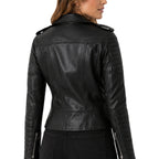 Women's Removable Hood Motorcycle Leather Jacket