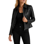 Women's Classic Zip Front Biker Leather Jacket