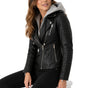Women's Removable Hood Motorcycle Leather Jacket