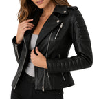 Women's Removable Hood Motorcycle Leather Jacket