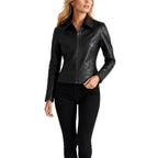 Women's Classic Zip Front Biker Leather Jacket