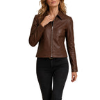 Women's Classic Zip Front Biker Leather Jacket