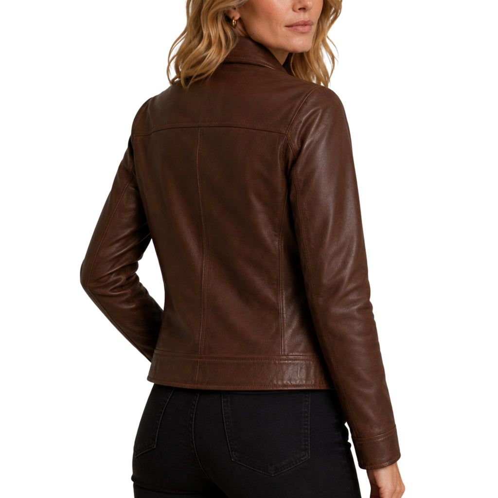 Women's Classic Zip Front Biker Leather Jacket