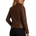 Women's Classic Zip Front Biker Leather Jacket