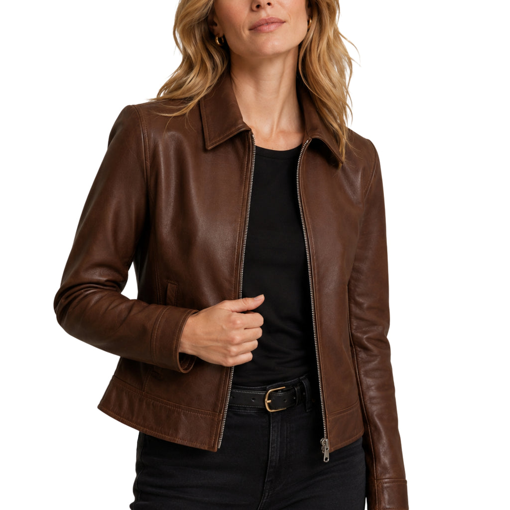 Women's Classic Zip Front Biker Leather Jacket