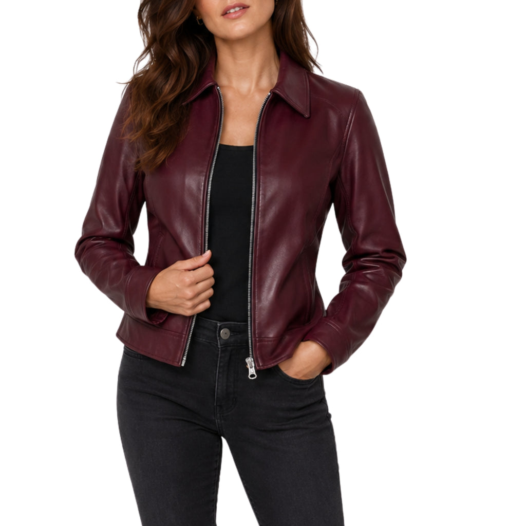 Women's Classic Zip Front Biker Leather Jacket