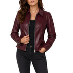 Women's Classic Zip Front Biker Leather Jacket