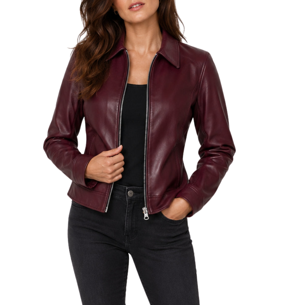 Women's Classic Zip Front Biker Leather Jacket