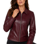 Women's Classic Zip Front Biker Leather Jacket