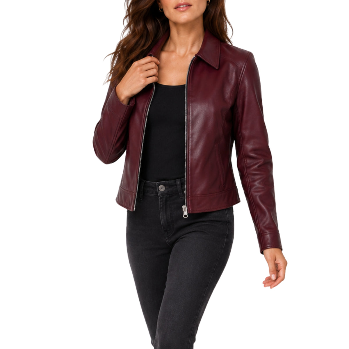 Women's Classic Zip Front Biker Leather Jacket