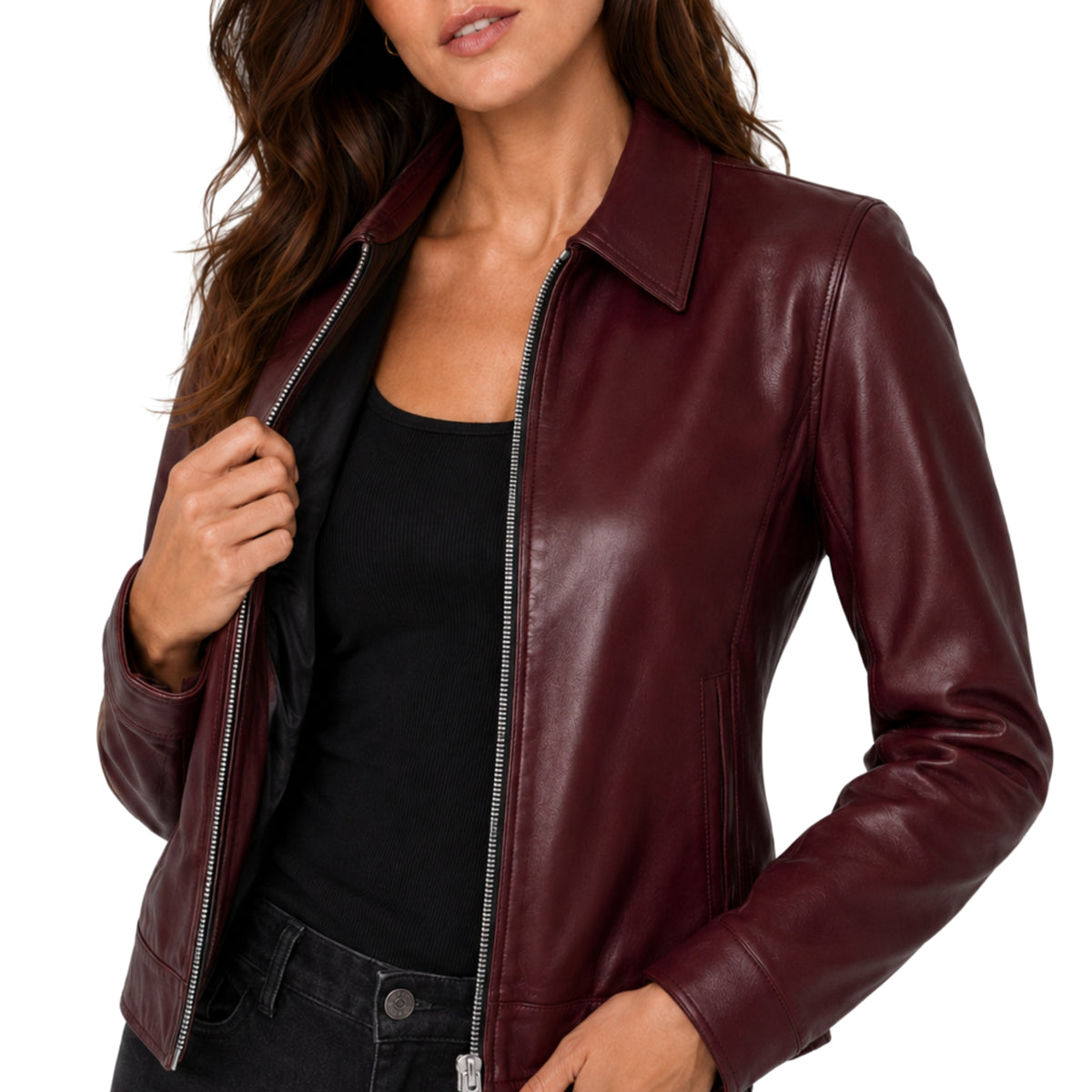 Women's Classic Zip Front Biker Leather Jacket