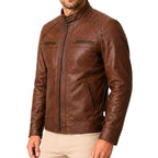 Men's Quilted Shoulder Cafe Racer Jacket