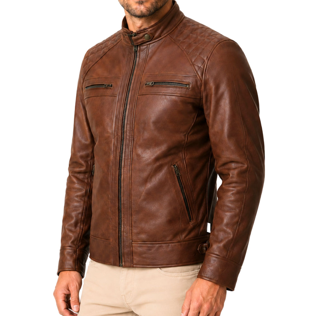 Men's Quilted Shoulder Cafe Racer Jacket