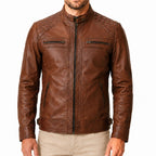 Men's Quilted Shoulder Cafe Racer Jacket